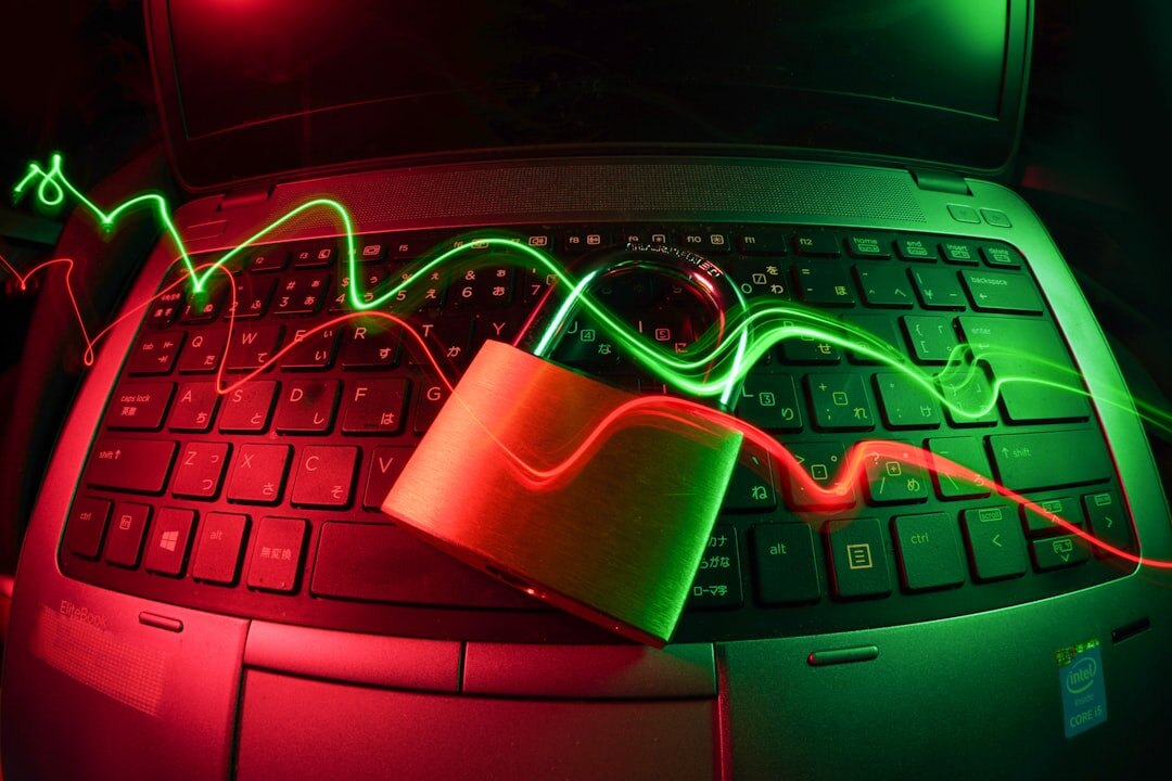 Digital cybersecurity concept with glowing lock on blue background